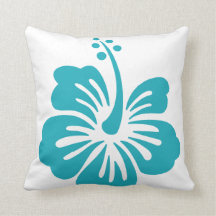 Hawaiian Hibiscus Reversible Sea-Blue Throw Pillow