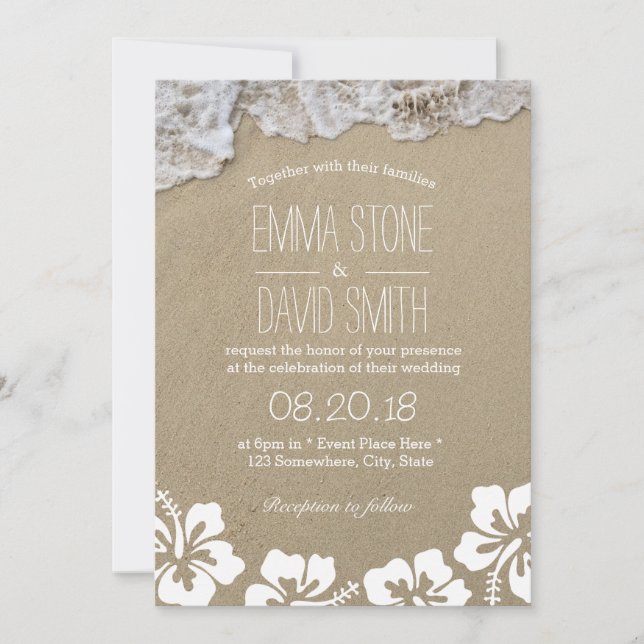 Hawaiian Hibiscus Summer Beach Destination Wedding Invitation (Front)