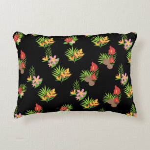 Hawaiian Hibiscus Tropical Floral on Black Accent Pillow