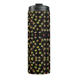 Hawaiian Hibiscus Tropical Floral on Black Thermal Tumbler