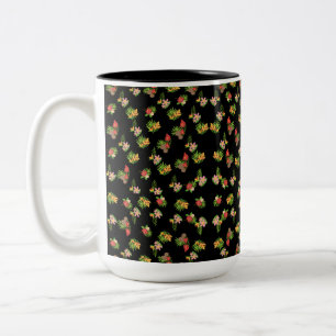 Hawaiian Hibiscus Tropical Floral on Black Two-Tone Coffee Mug