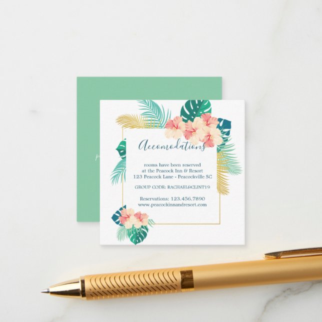 Hawaiian Hibiscus Wedding Accommodation Cards (Front/Back In Situ)