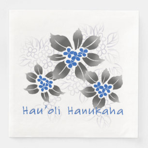 Hawaiian Holly Hanukkah Blue Floral Napkin
