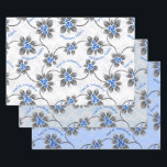 Hawaiian Holly Hanukkah Blue Floral Trio Wrapping Paper Sheet<br><div class="desc">Hau’oli Hanukaha is Hawai'ian for Happy Hanukkah! This illustration showcases a tropical interpretation of holly in Hanukkah colors and subtle gradients. The lettering is dusted with snow for an added surprise. This design is available on a variety of products for the home and apparel for the entire family. This trio...</div>