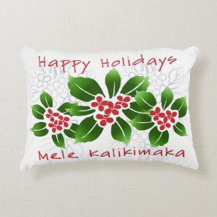 Hawaiian Holly Mele Kalikimaka Christmas Red Accent Pillow