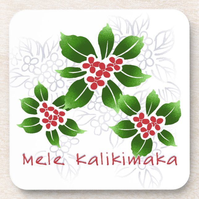 Hawaiian Holly Mele Kalikimaka Christmas Red Coaster (Front)