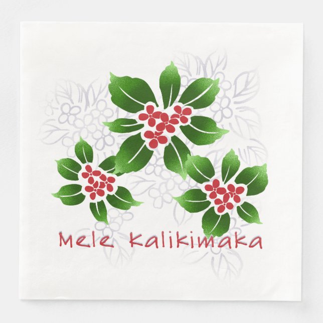 Hawaiian Holly Mele Kalikimaka Christmas Red Napkin (Front)