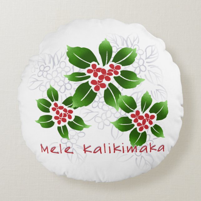 Hawaiian Holly Mele Kalikimaka Christmas Red Round Pillow (Front)