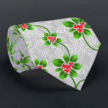 Hawaiian Holly Silver Two-Sided Tie<br><div class="desc">Silver with kelly green and red colorway. Mele Kalikimaka is the Hawai'ian expression for Merry Christmas & happy holidays! This vintage inspired textile design is a tropical interpretation of holly in bright colours and subtle gradients. These designs come in several colorways.</div>