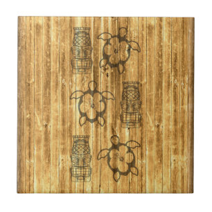 Hawaiian Honu And Tiki Mask Tile