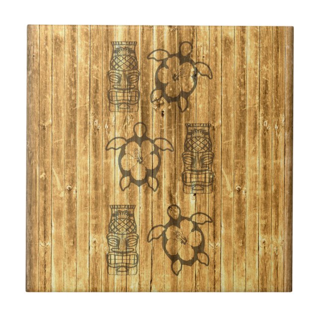 Hawaiian Honu And Tiki Mask Tile (Front)