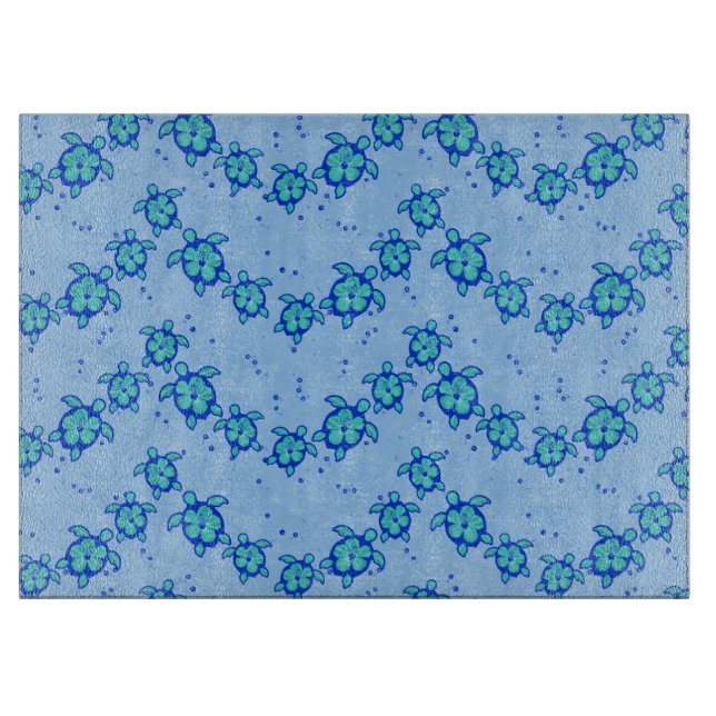 Hawaiian Honu Hibiscus Sea Turtles Cutting Board (Front)