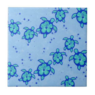 Hawaiian Honu Hibiscus Sea Turtles Tile