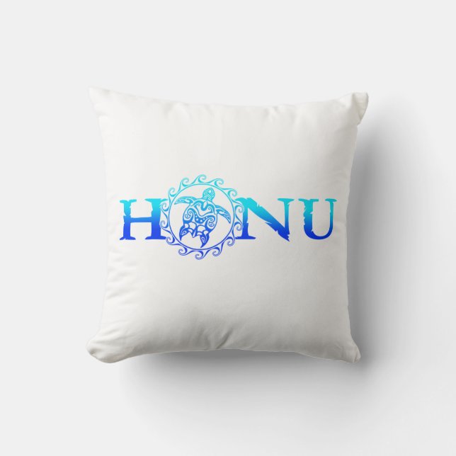 Hawaiian Honu Sea Turtle Ocean Blue Throw Pillow (Front)