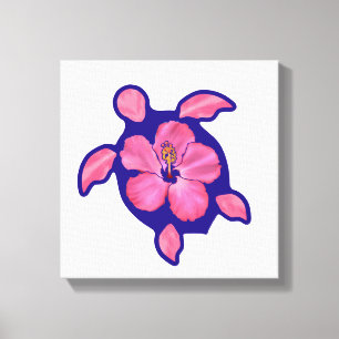 Hawaiian Honu Turtle and Hibiscus Canvas Print