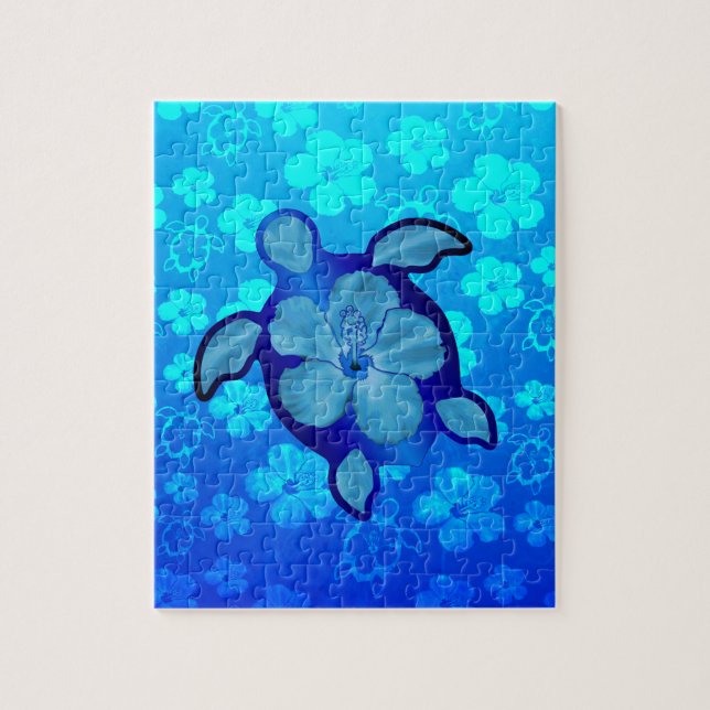 Hawaiian Honu Turtle and Hibiscus Jigsaw Puzzle (Vertical)
