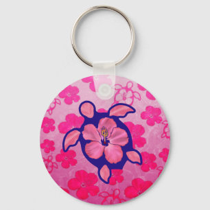 Hawaiian Honu Turtle and Hibiscus Keychain