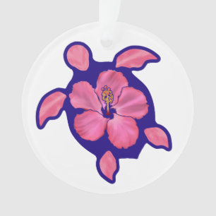 Hawaiian Honu Turtle and Hibiscus Ornament