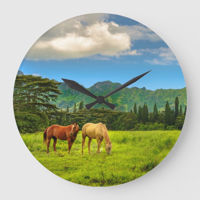 Hawaiian Horses, Hokulei Peak, Kauai, Hawaii Large Clock (Front)