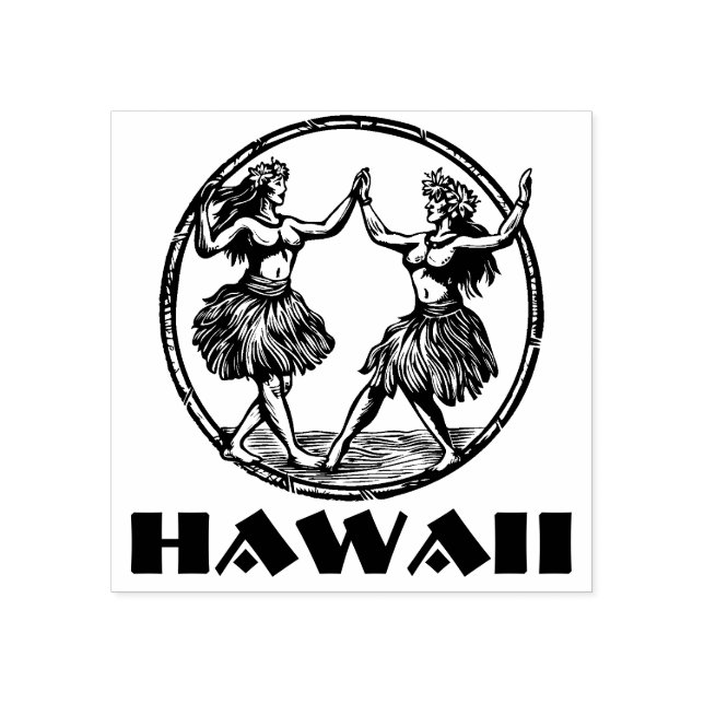 Hawaiian Hula Dancer Girls Rubber Stamp   (Imprint)