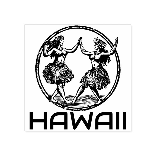 Hawaiian Hula Dancer Girls Rubber Stamp   (Imprint)