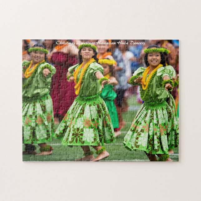 Hawaiian Hula Dancers. Christmas Greetings Jigsaw Puzzle (Horizontal)