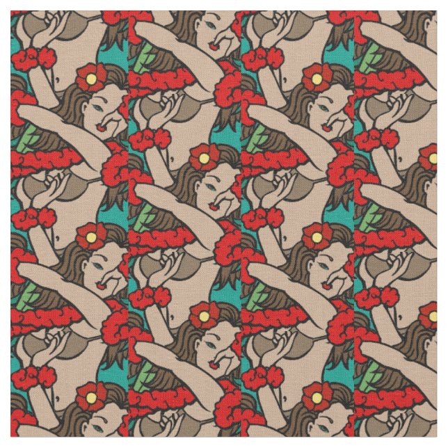 Hawaiian Hula Dancers Fabric (Close Up)