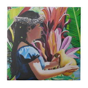 Hawaiian Hula Girl Dancer with Ipu  Tile