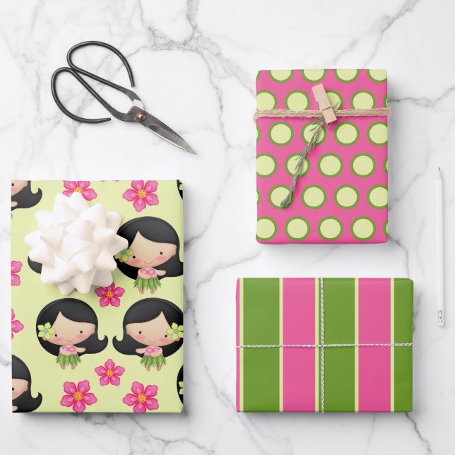 Hawaiian Hula Girl Wrapping Paper Set (Front)