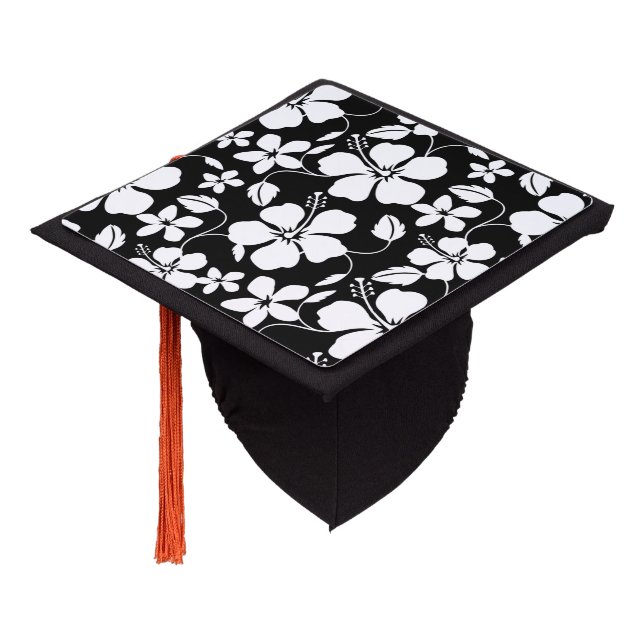 HAWAIIAN HULA (HIBISCUS) BLACK GRADUATION CAP TOPPER (Angled)