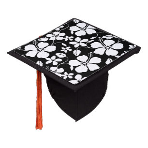 HAWAIIAN HULA (HIBISCUS) BLACK GRADUATION CAP TOPPER