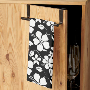 HAWAIIAN HULA (HIBISCUS) BLACK KITCHEN TOWEL