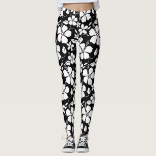 HAWAIIAN HULA (HIBISCUS) BLACK LEGGINGS