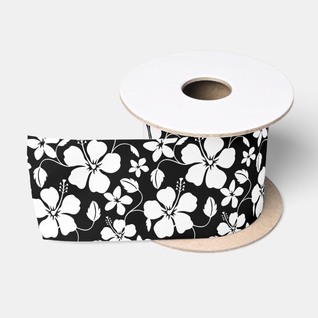 HAWAIIAN HULA (HIBISCUS) BLACK SATIN RIBBON (Spool)