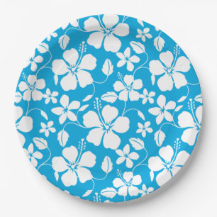 HAWAIIAN HULA (HIBISCUS) BLUE PAPER PLATE