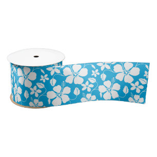 HAWAIIAN HULA (HIBISCUS) BLUE SATIN RIBBON