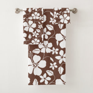 HAWAIIAN HULA (HIBISCUS) BROWN BATH TOWEL SET