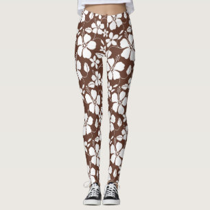 HAWAIIAN HULA (HIBISCUS) BROWN LEGGINGS