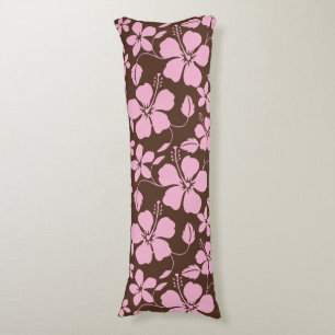 HAWAIIAN HULA (HIBISCUS) BROWN/PINK BODY PILLOW