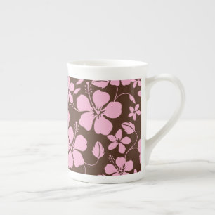 HAWAIIAN HULA (HIBISCUS) BROWN/PINK BONE CHINA MUG