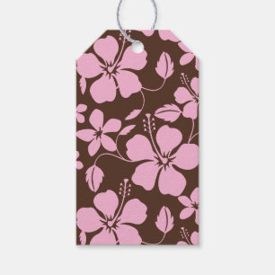 HAWAIIAN HULA (HIBISCUS) BROWN/PINK GIFT TAGS