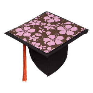 HAWAIIAN HULA (HIBISCUS) BROWN/PINK GRADUATION CAP TOPPER