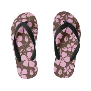 HAWAIIAN HULA (HIBISCUS) BROWN/PINK KID'S FLIP FLOPS