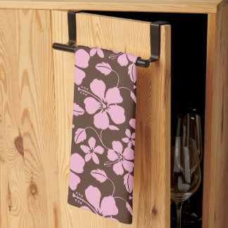 HAWAIIAN HULA (HIBISCUS) BROWN/PINK KITCHEN TOWEL