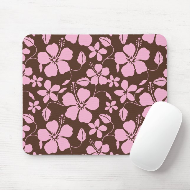 HAWAIIAN HULA (HIBISCUS) BROWN/PINK MOUSE PAD (With Mouse)