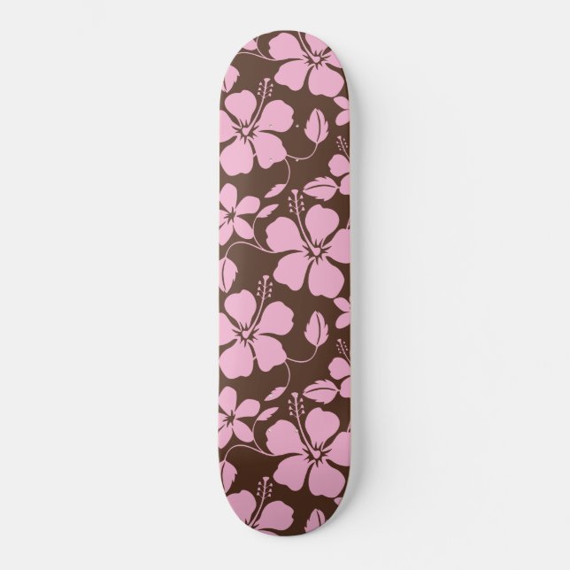 HAWAIIAN HULA (HIBISCUS) BROWN/PINK SKATEBOARD (Front)