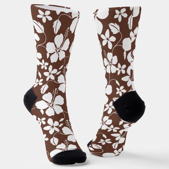 HAWAIIAN HULA (HIBISCUS) BROWN SOCKS (Angled)
