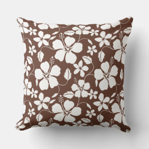 HAWAIIAN HULA (HIBISCUS) BROWN THROW PILLOW