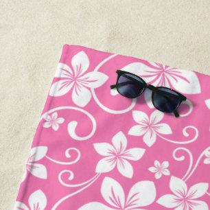 HAWAIIAN HULA (HIBISCUS) BUBBLEGUM PINK BEACH TOWEL