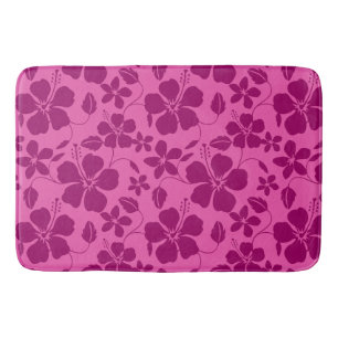 HAWAIIAN HULA (HIBISCUS) BURGUNDY WINE BATH MAT